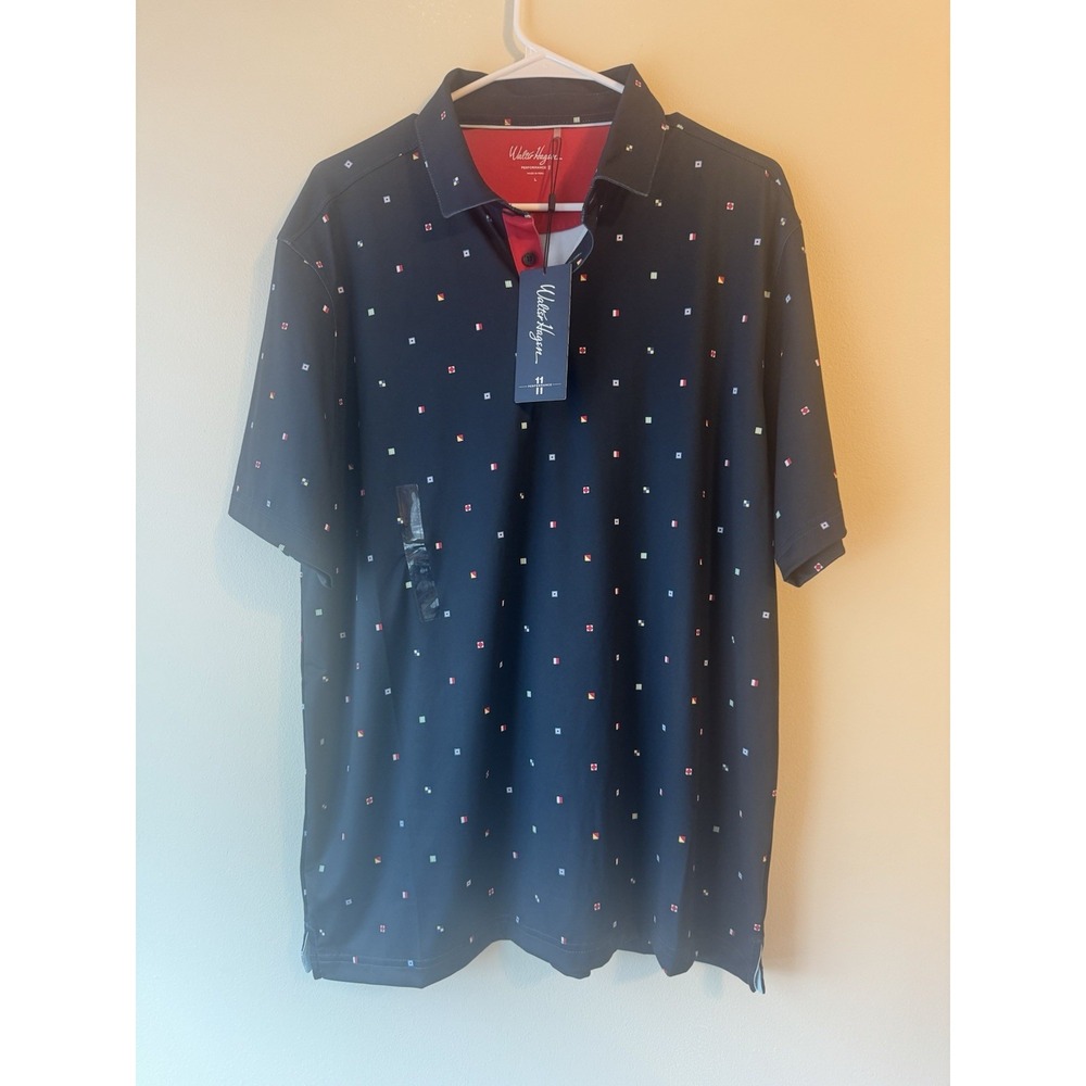 Walter Hagen Polo Shirt Men's L Golf Performance 11 Flags‎ Sail Wicking UPF50+